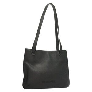 CHANEL Shoulder Bag Grained Calf Skin Black Gold